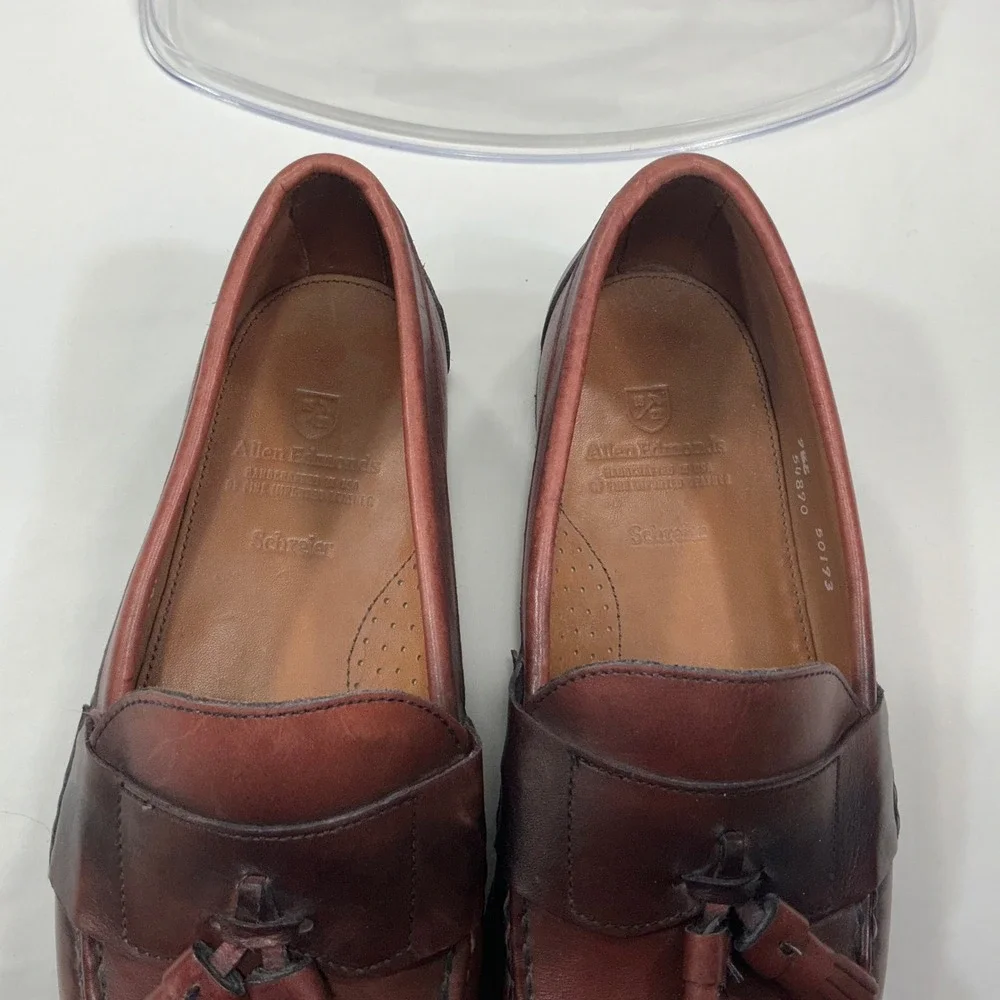 Allen Edmonds Schreier Mens 9.5 C Burgundy Leather Tassel Loafers USA Made